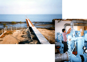 The Yokota Seawater Intake Pump provides suction of seawater from the sea at a distance of 400 meters.